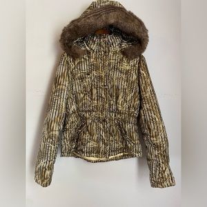 VTG Baby Phat Jacket Puffer Fur Hooded Coat Black 90s Y2K M EXCELLENT